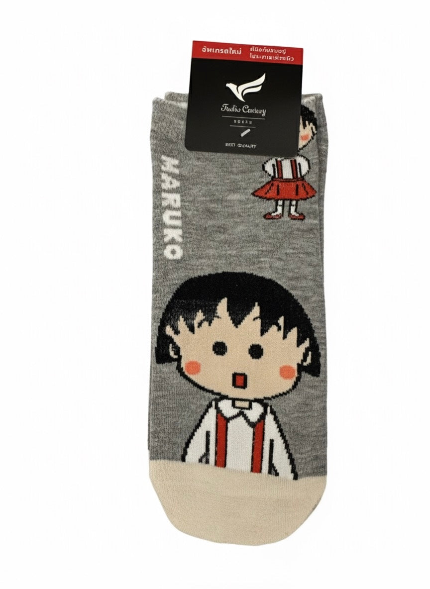 Chibi Maruko-chan Cute Ankle Socks | Kawaii Anime Character Cotton Blend Hosiery | Available in 4 Styles