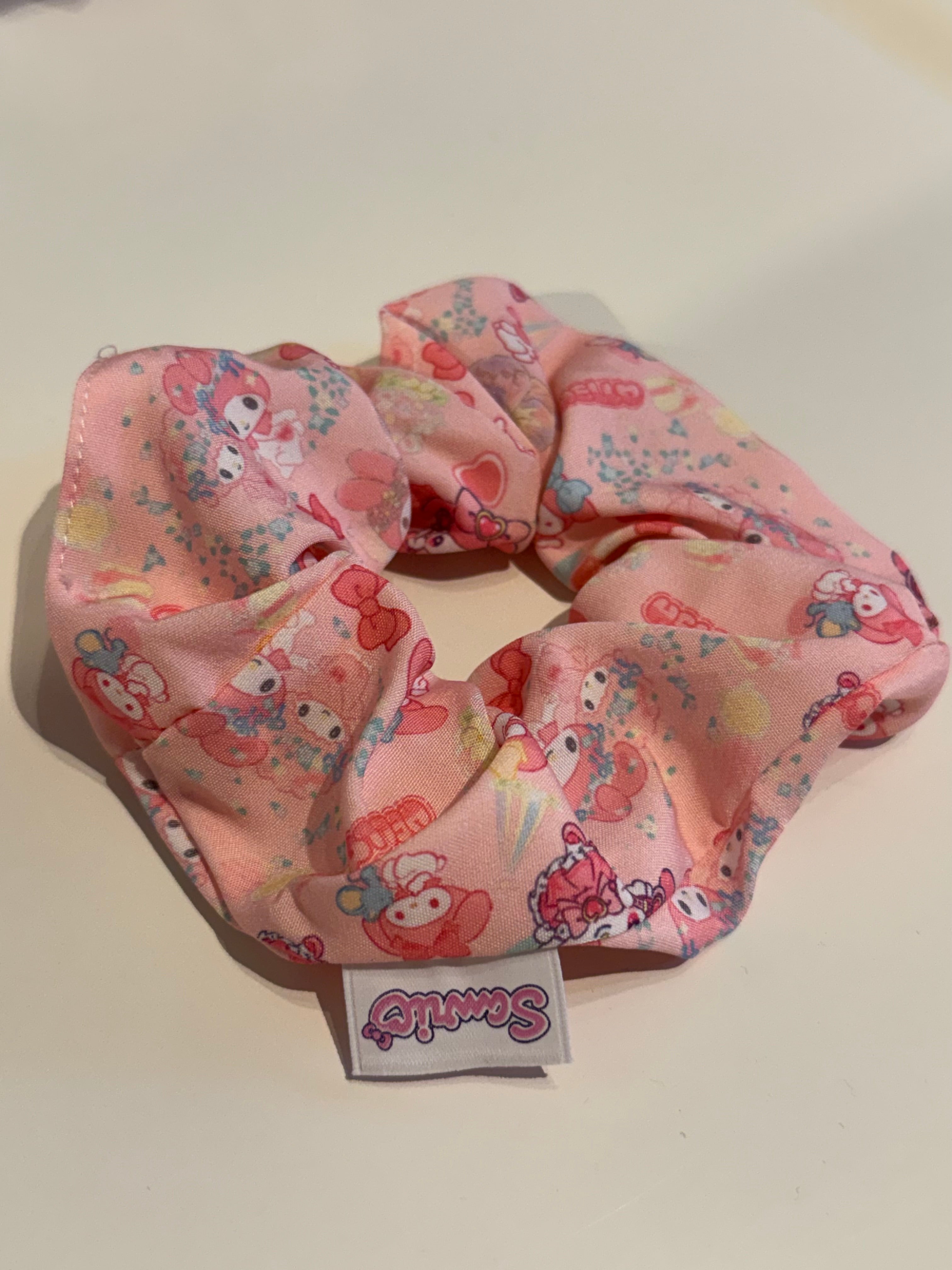 Sanrio Character Pink Scrunchie Hello Kitty and Friends