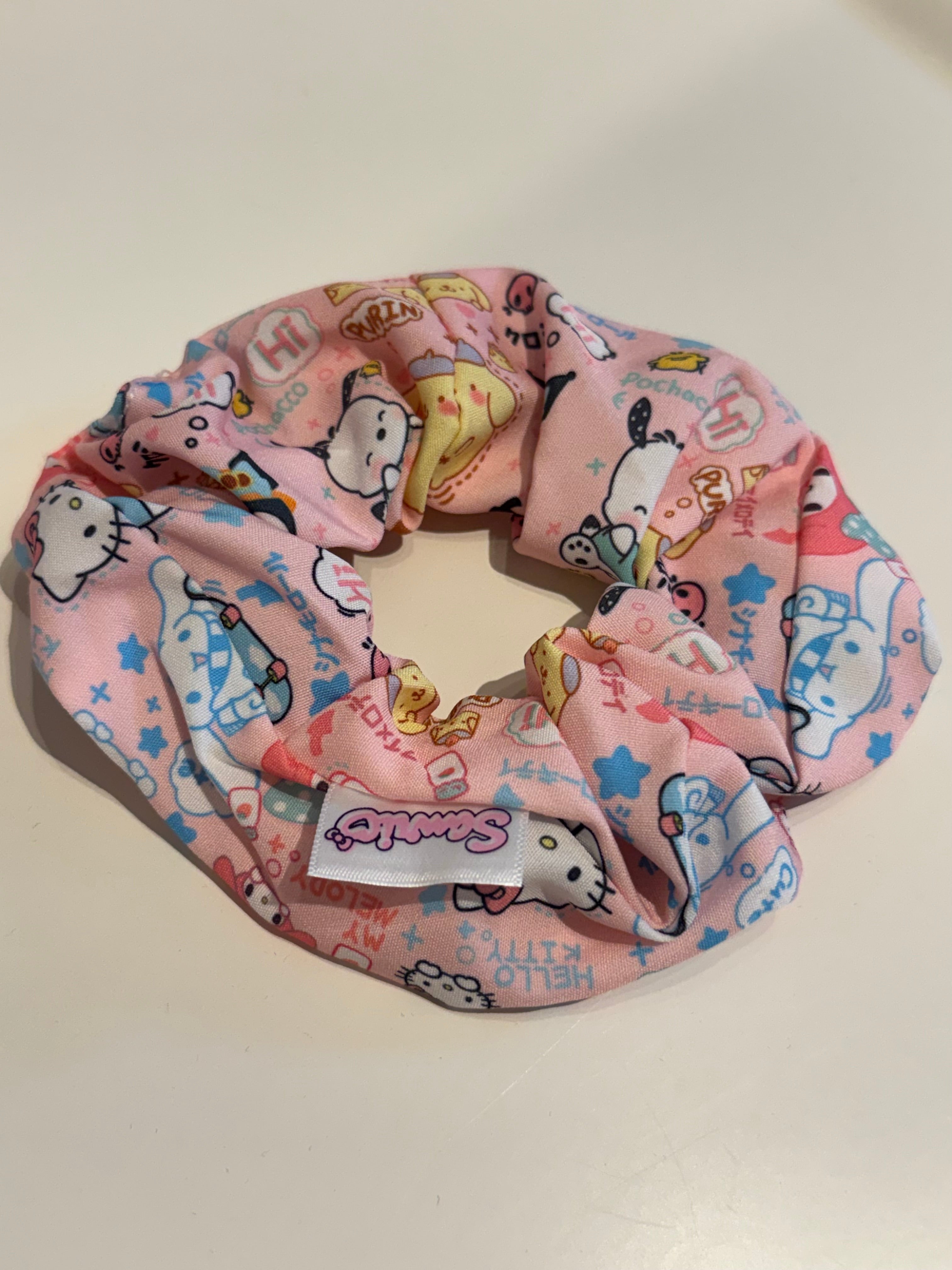 Sanrio Character Pink Scrunchie Hello Kitty and Friends