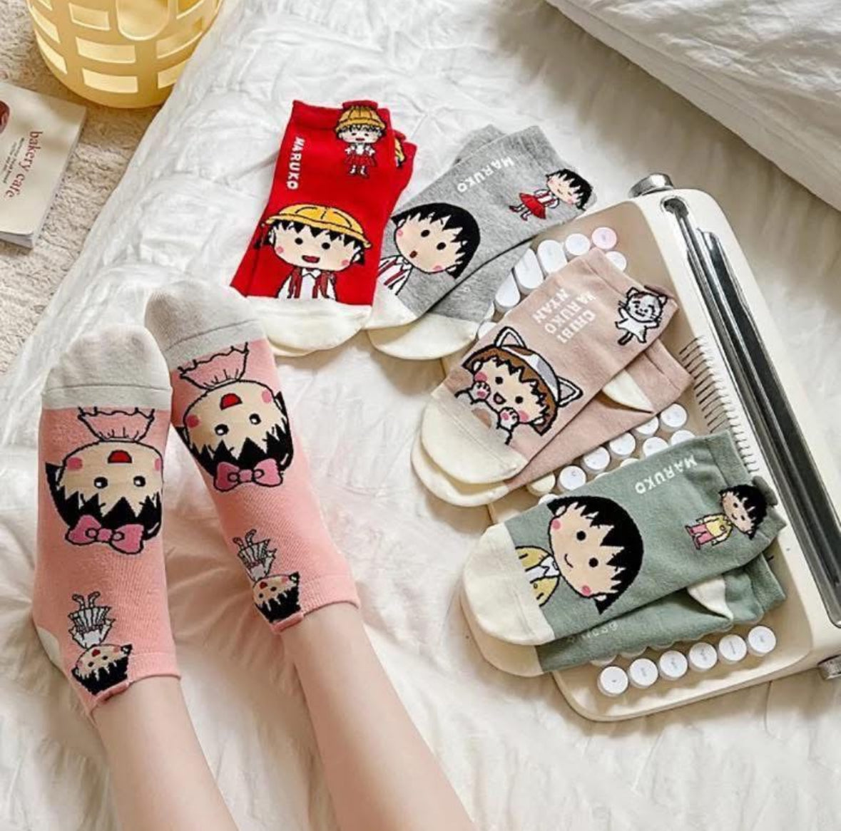 Chibi Maruko-chan Cute Ankle Socks | Kawaii Anime Character Cotton Blend Hosiery | Available in 4 Styles