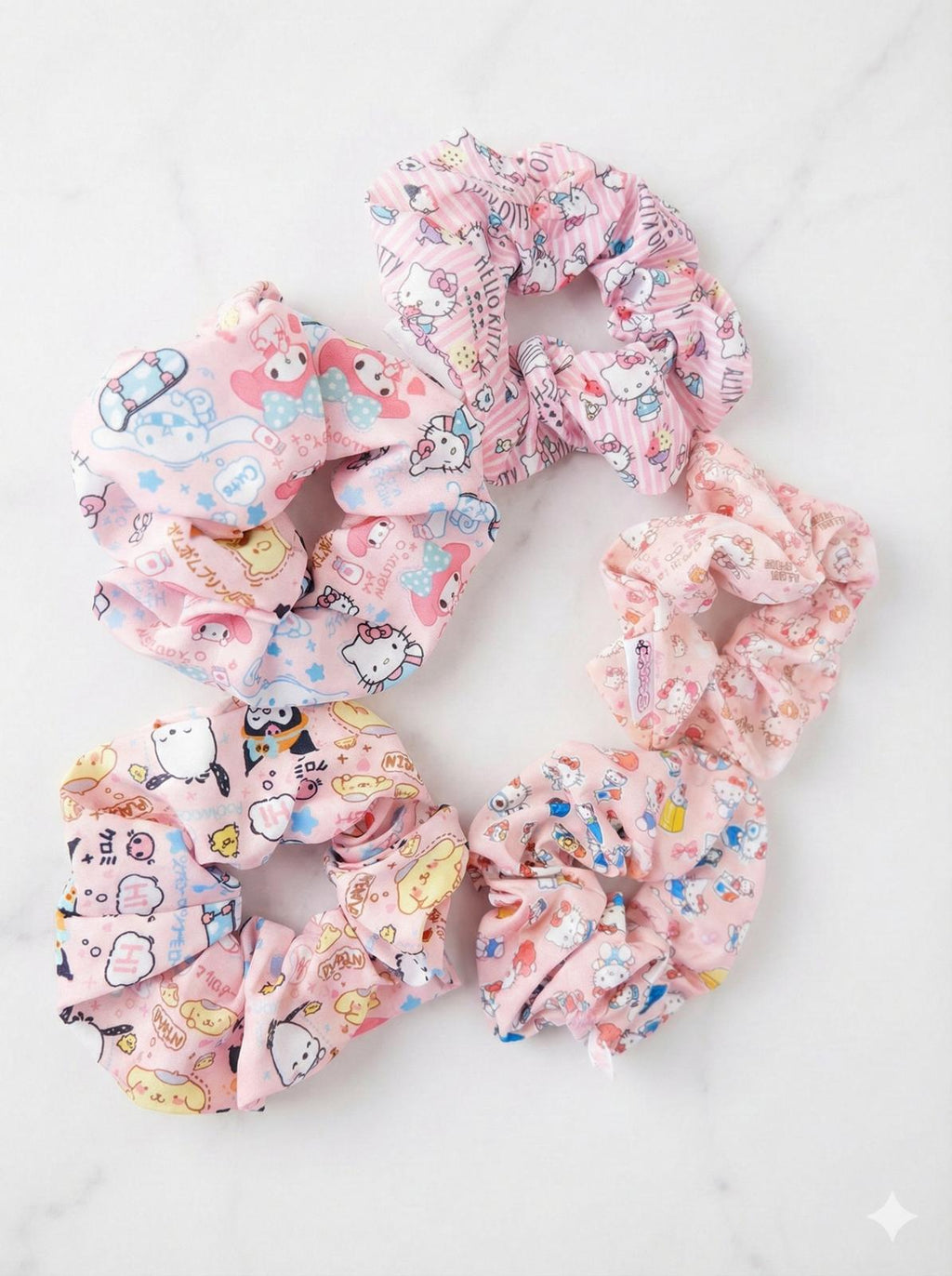 Sanrio Character Pink Scrunchie Hello Kitty and Friends