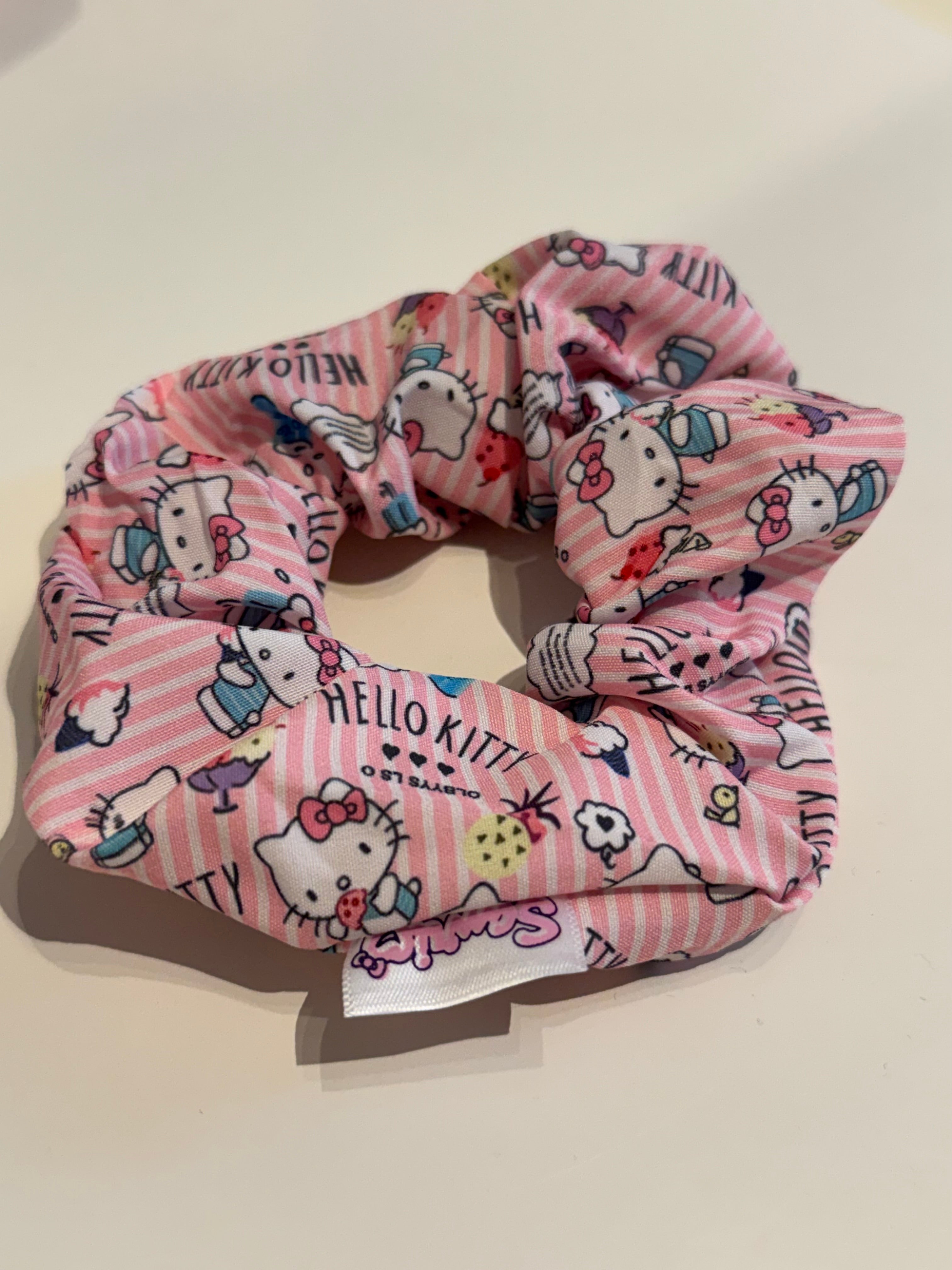 Sanrio Character Pink Scrunchie Hello Kitty and Friends
