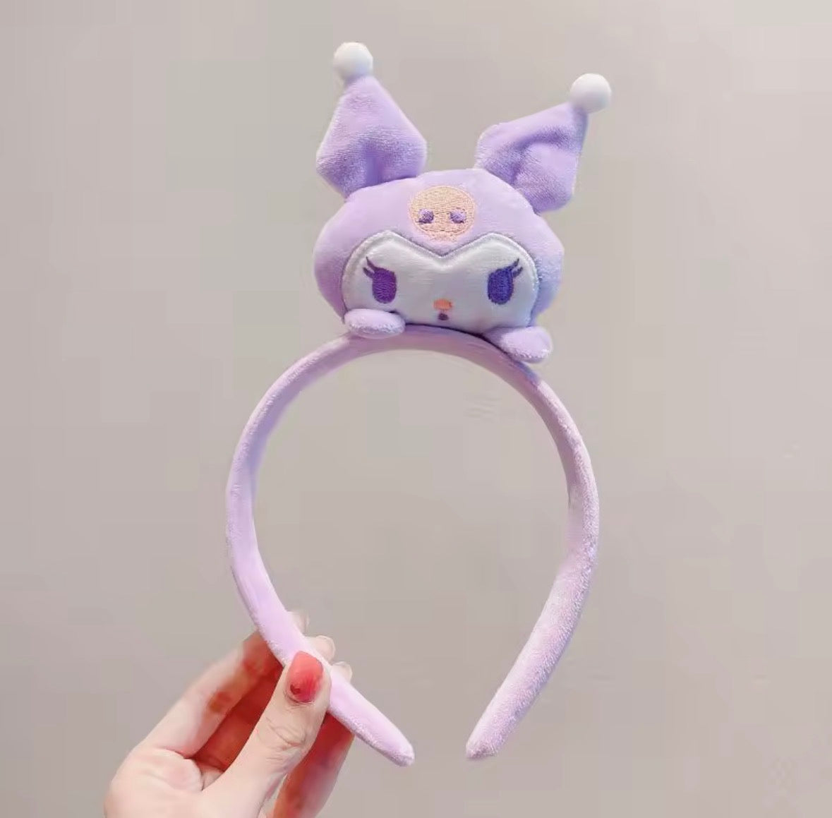 Purple Kuromi Style Plush Headband for Makeup and Skincare