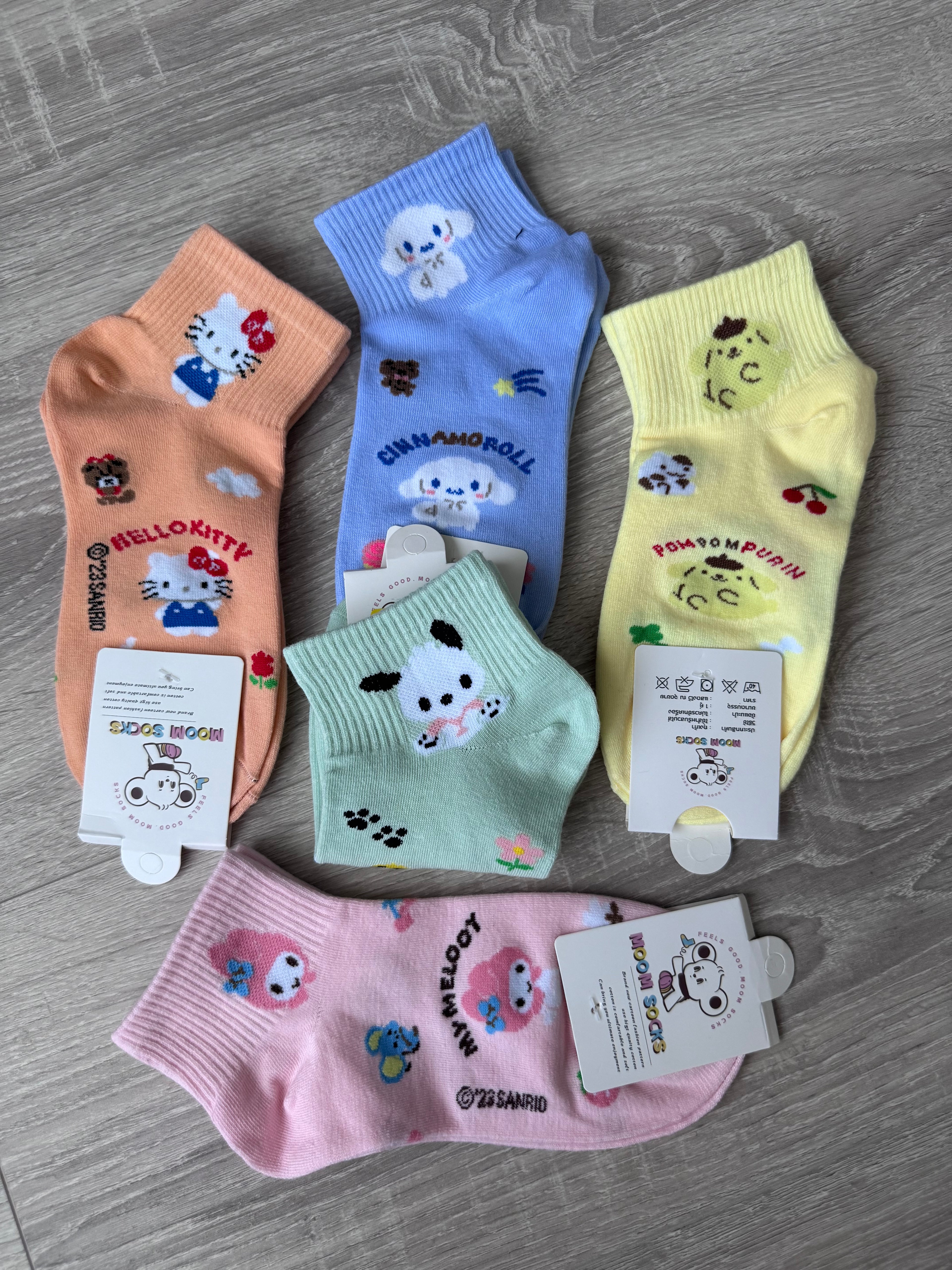 Sanrio Character Ankle Socks – Cute Kawaii Pastel Cotton Socks| Hello Kitty, Cinnamoroll, My Melody, Pochacco, Pompompurin