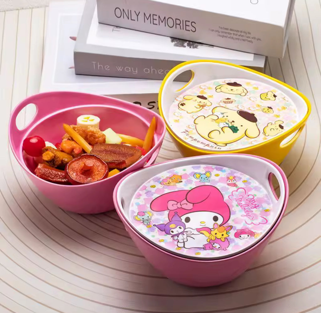 Sanrio Hello Kitty x Doraemon Melamine Bowl with Lid | Cute Kawaii Ramen & Soup Container