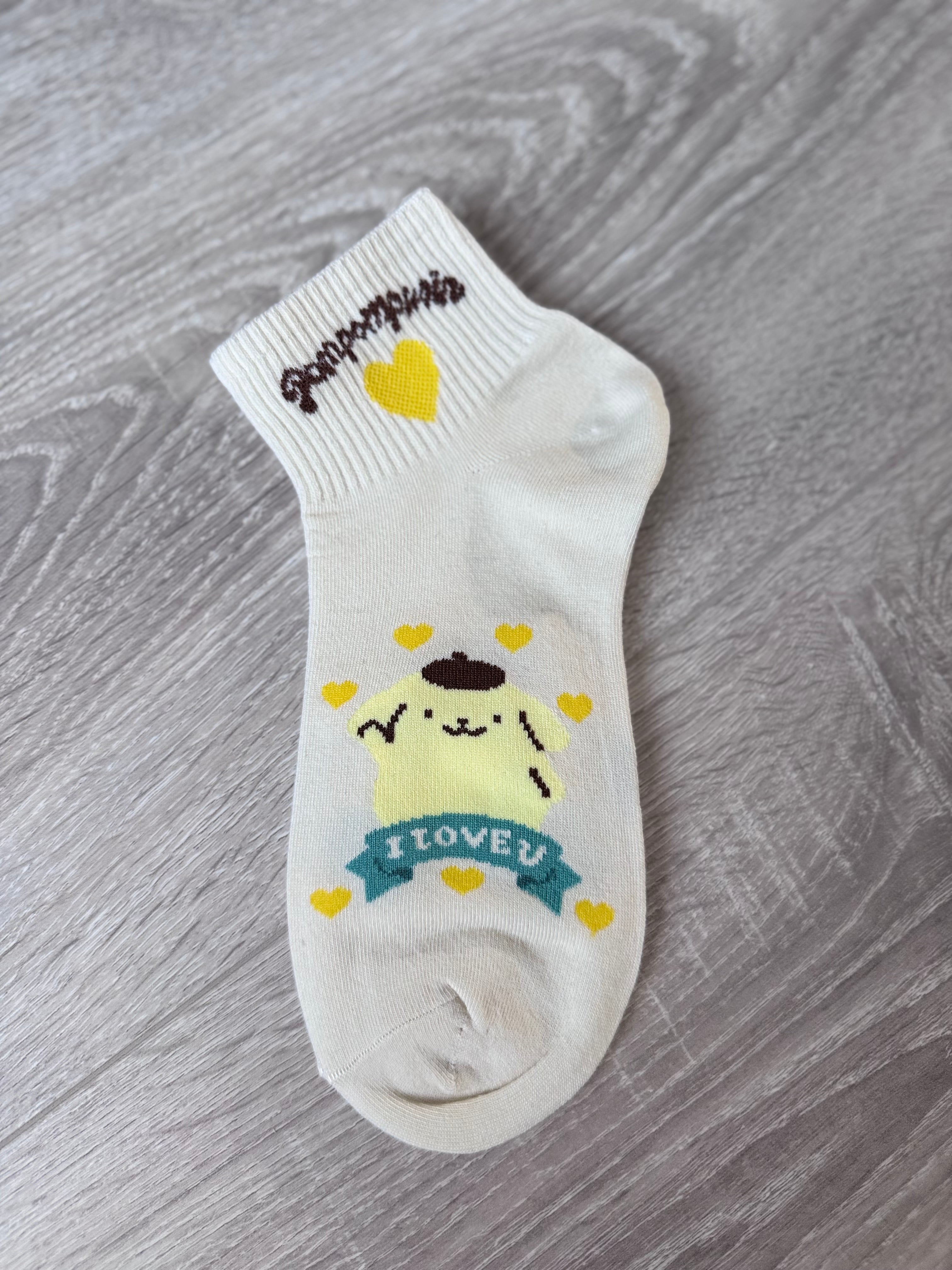 Sanrio Character Ankle Socks - Hello Kitty, Kuromi, My Melody, Cinnamoroll, Pompompurin - Kawaii Aesthetic Pastel Socks - 1 Pair