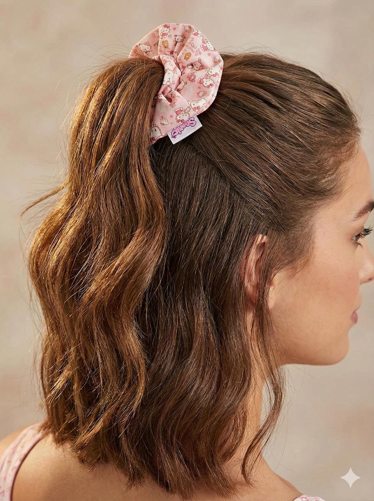 Sanrio Character Pink Scrunchie Hello Kitty and Friends