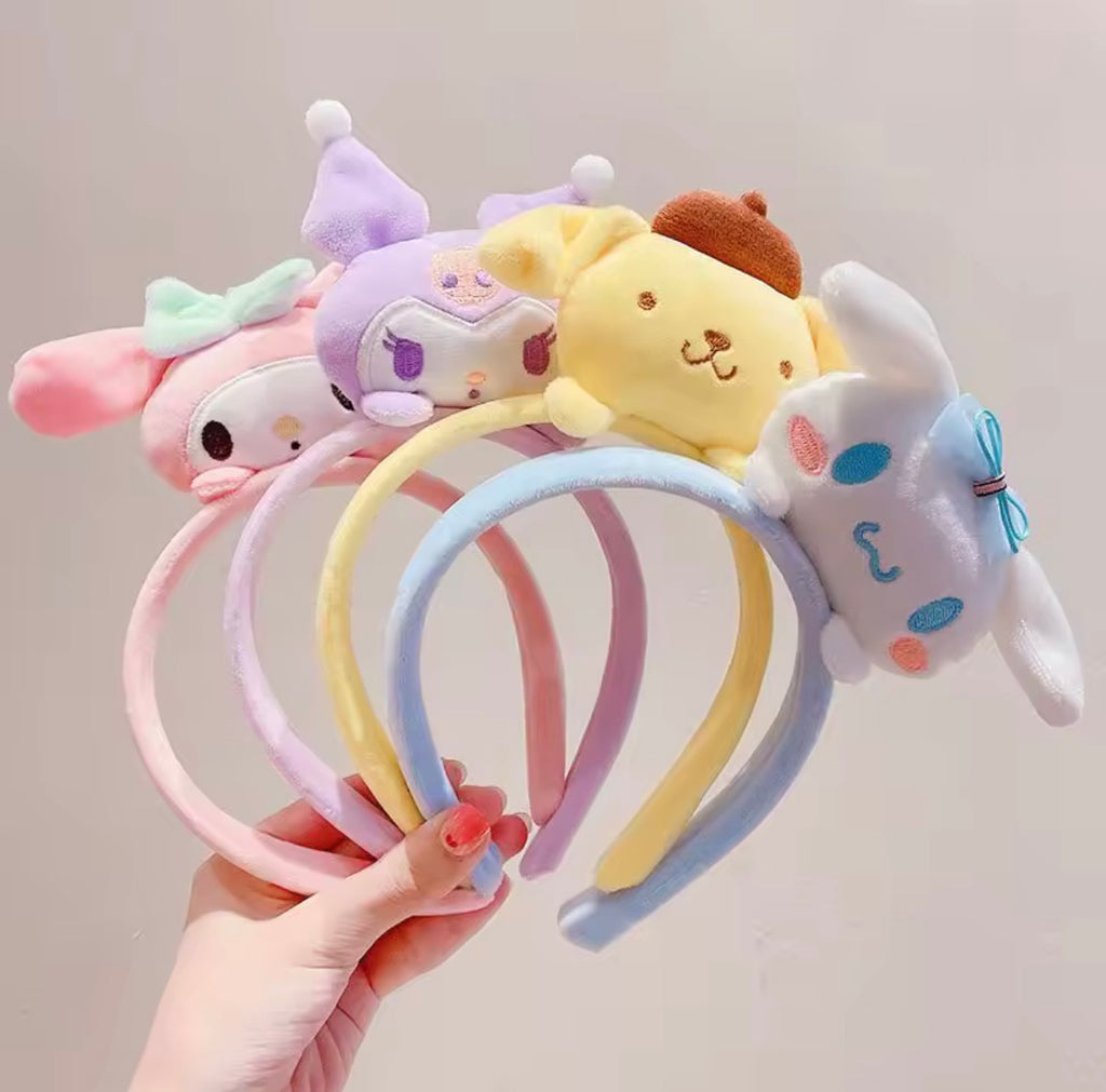 Kawaii Plush Character Headbands – Kuromi, My Melody, Cinnamoroll & Pompompurin Style 3D Hair Accessories