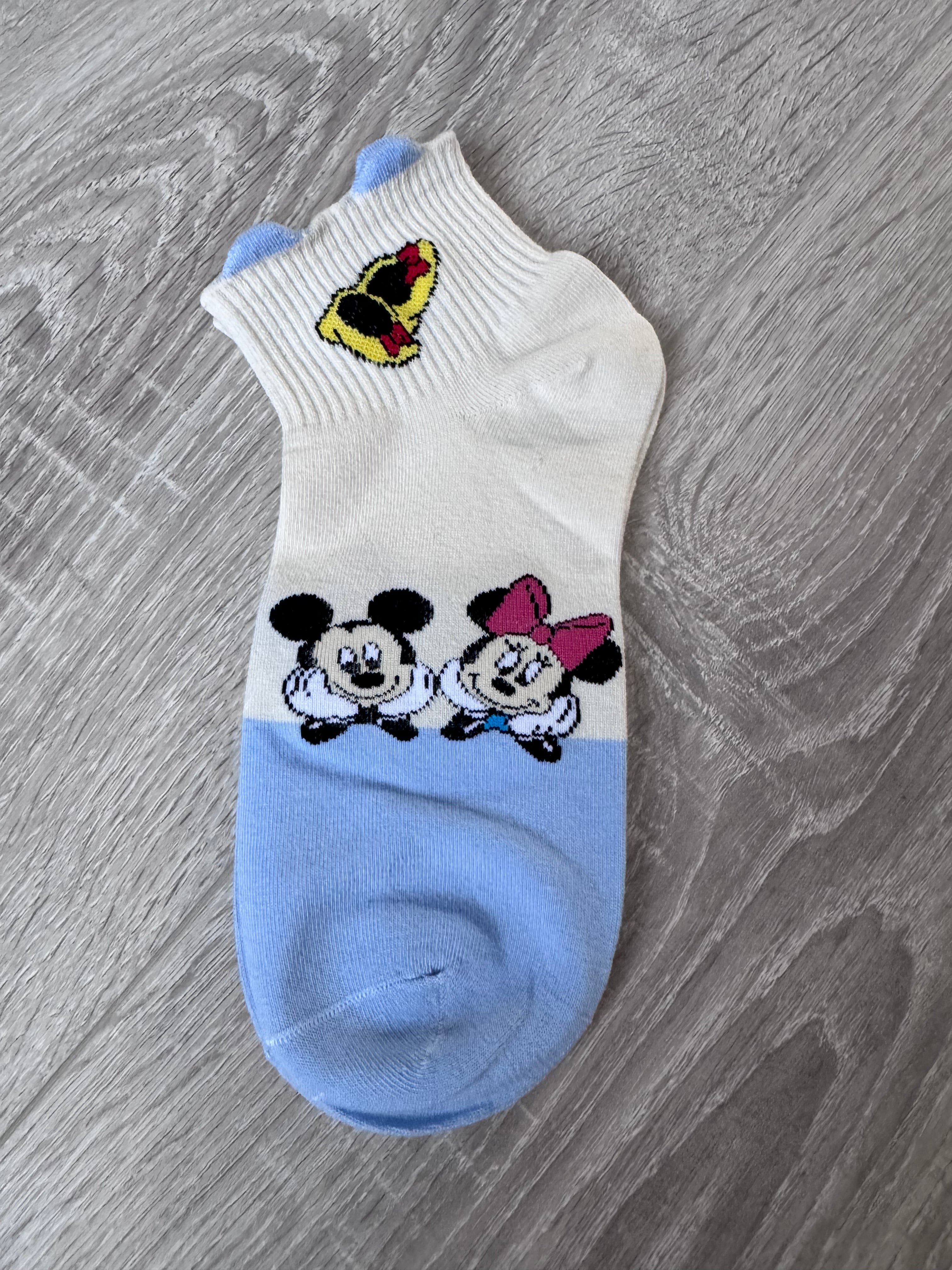 Mickey Mouse & Friends 5-Pack Ankle Socks – Pastel Blue & Cream Disney Character Low-Cut Socks, Soft Cotton Blend