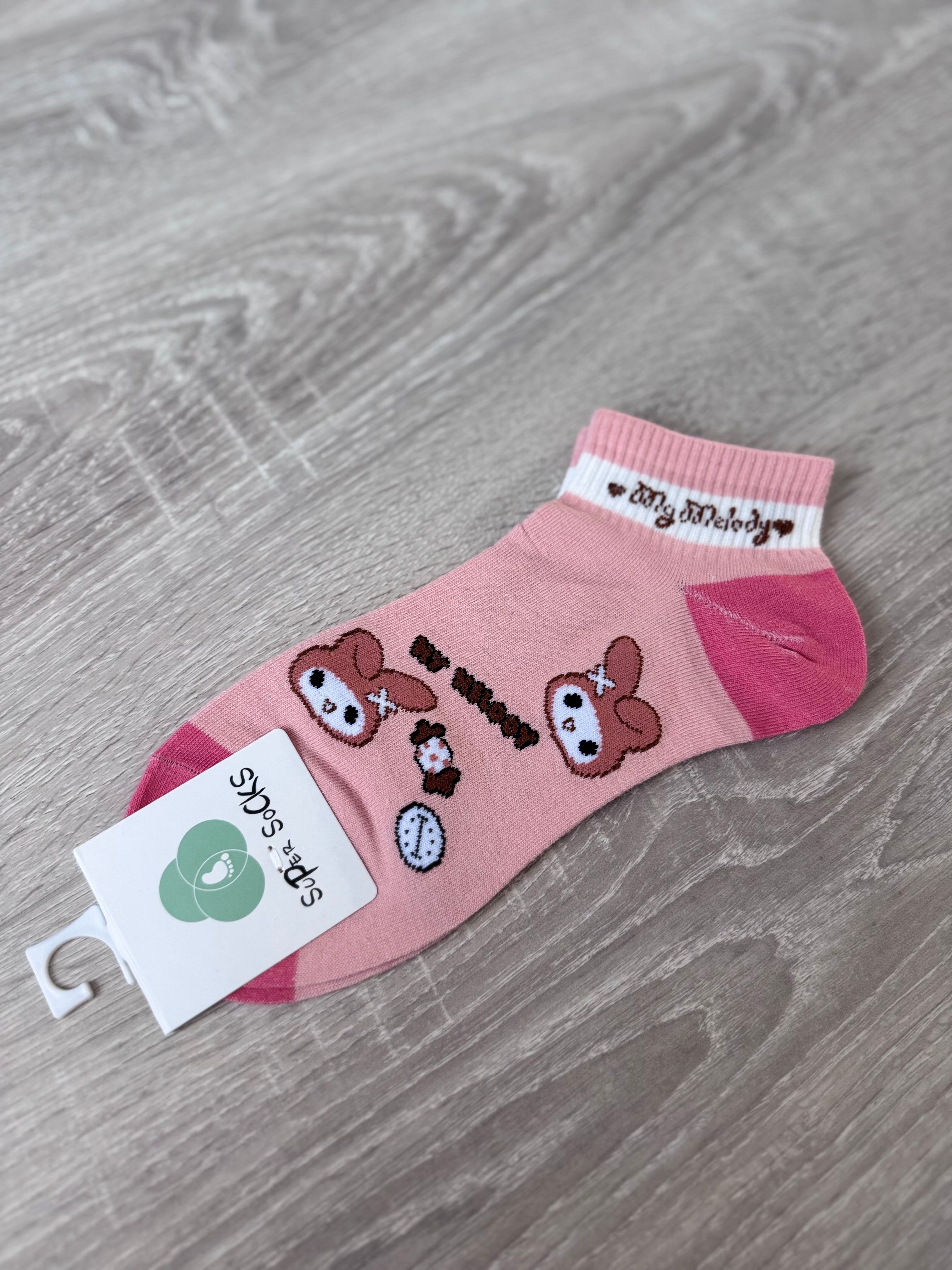 My Melody Character Ankle Socks - 5 Pair Set - Pink Kawaii Aesthetic Cotton Socks for Women and Teens