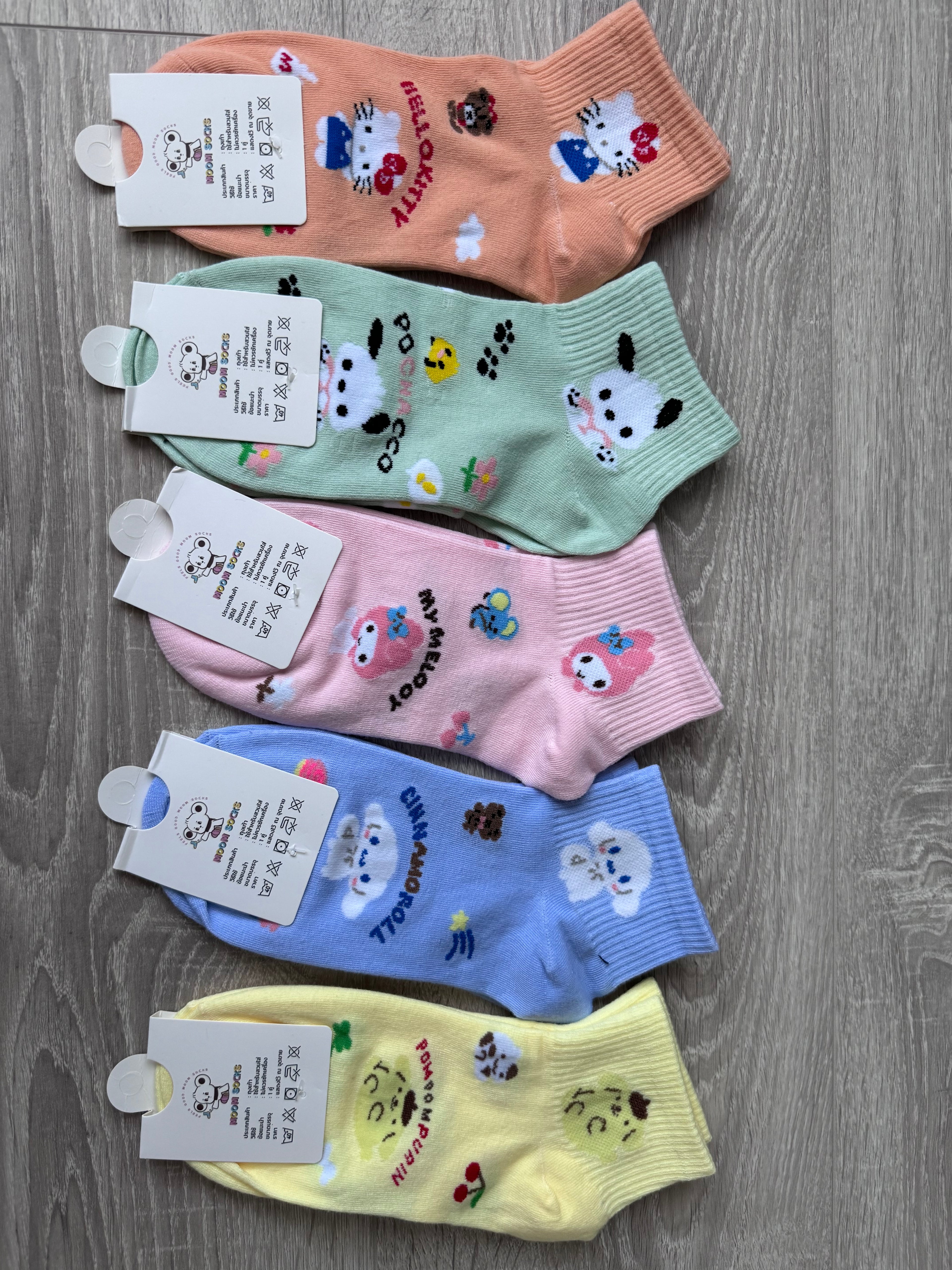Sanrio Character Ankle Socks – Cute Kawaii Pastel Cotton Socks| Hello Kitty, Cinnamoroll, My Melody, Pochacco, Pompompurin