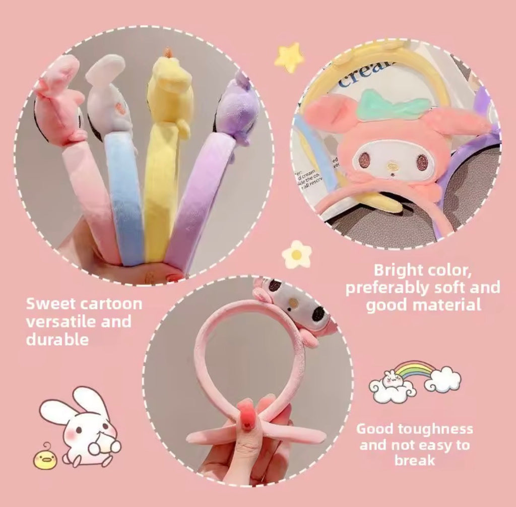 Kawaii Plush Character Headbands – Kuromi, My Melody, Cinnamoroll & Pompompurin Style 3D Hair Accessories