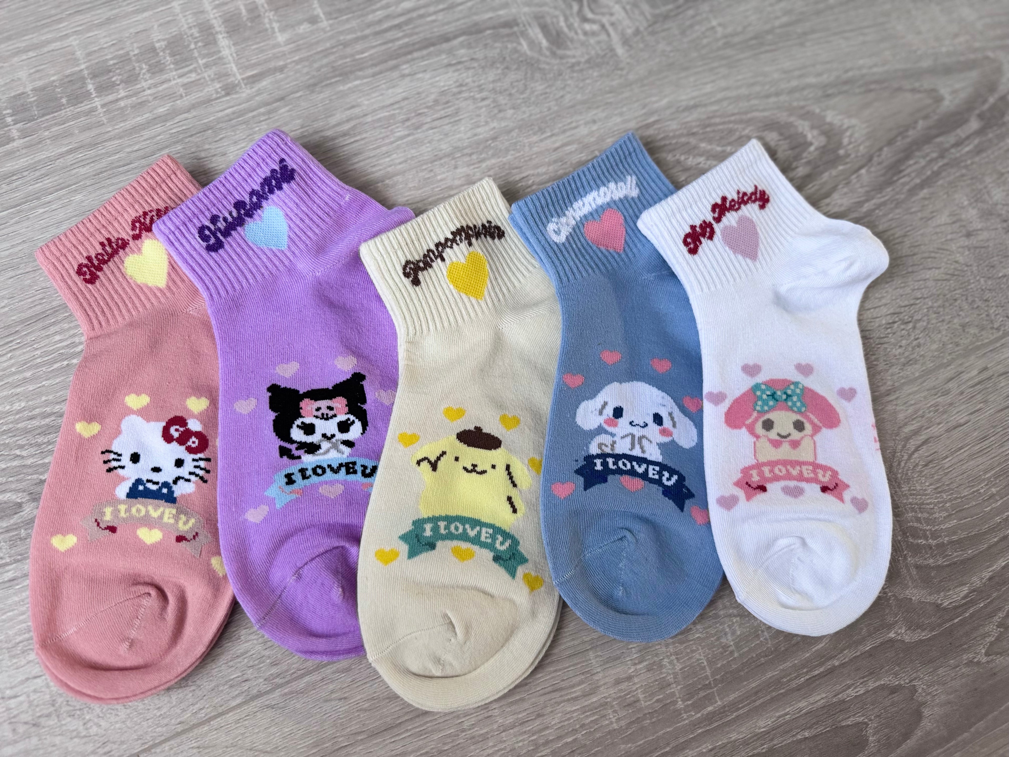 Sanrio Character Ankle Socks - Hello Kitty, Kuromi, My Melody, Cinnamoroll, Pompompurin - Kawaii Aesthetic Pastel Socks - 1 Pair
