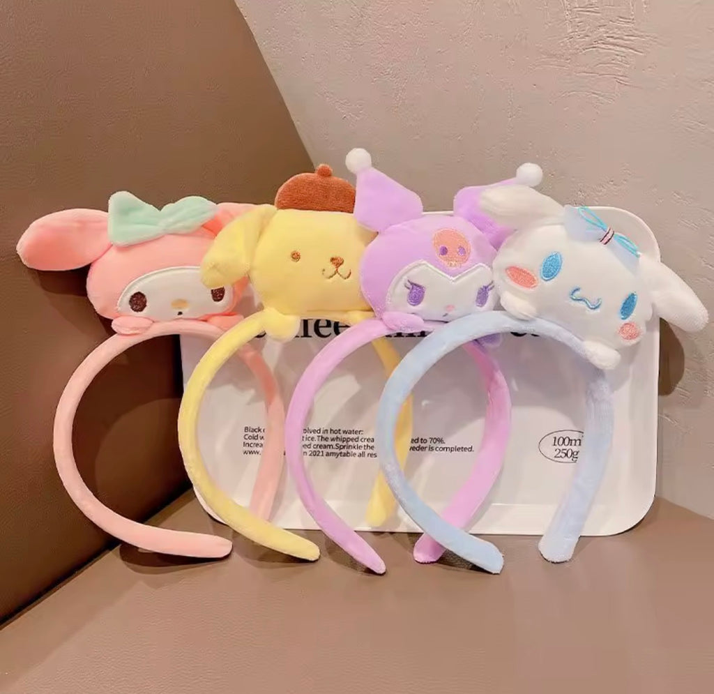 Kawaii Plush Character Headbands – Kuromi, My Melody, Cinnamoroll & Pompompurin Style 3D Hair Accessories