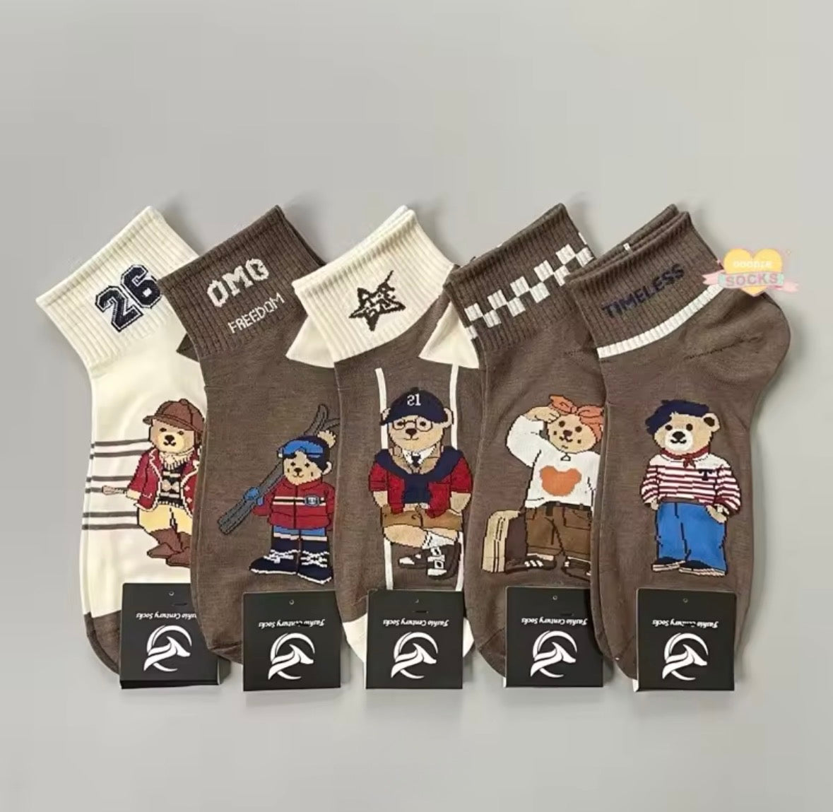Cute Paddington Bear Ankle Socks Blue Coat Red Hat