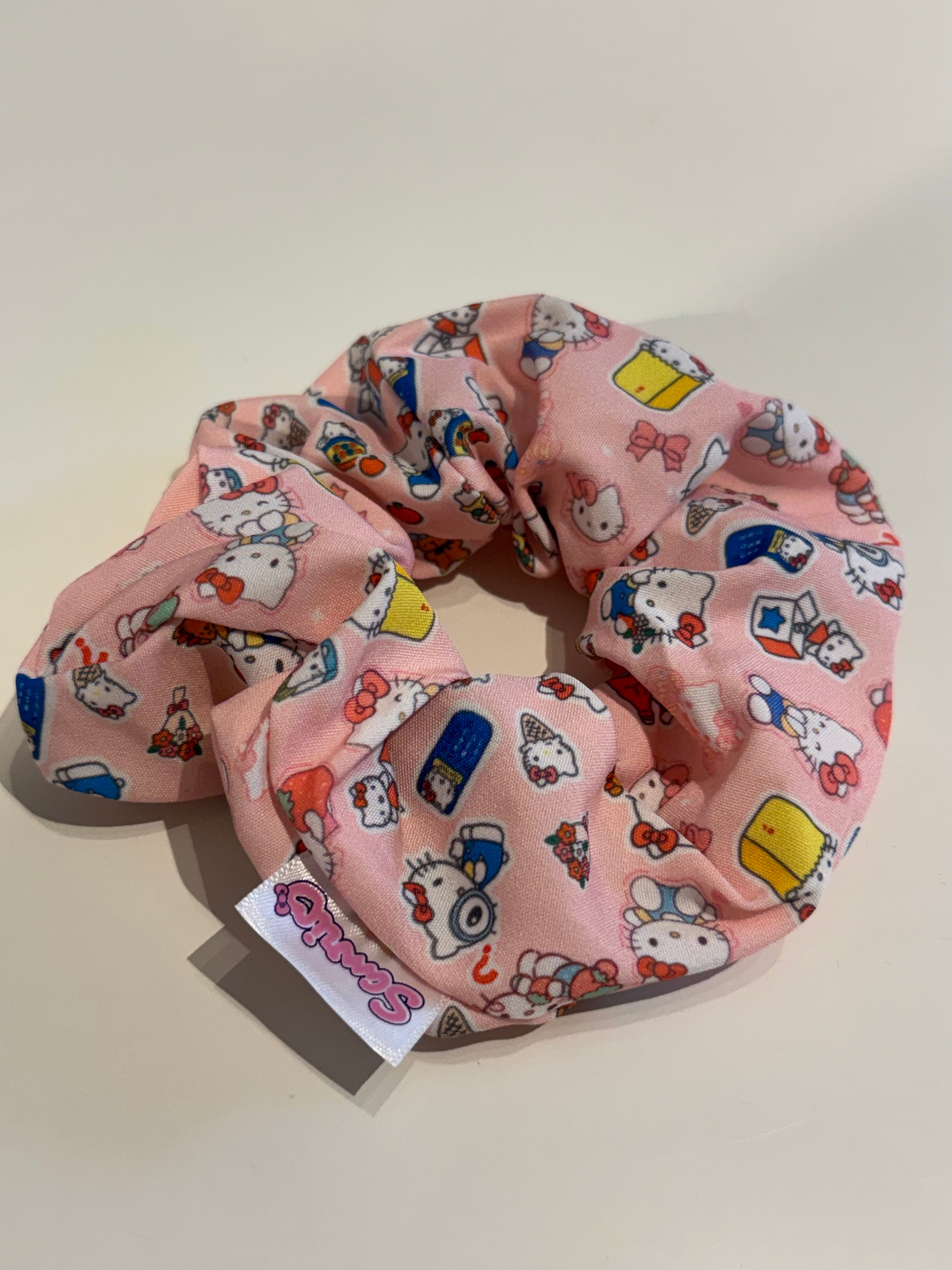 Sanrio Character Pink Scrunchie Hello Kitty and Friends
