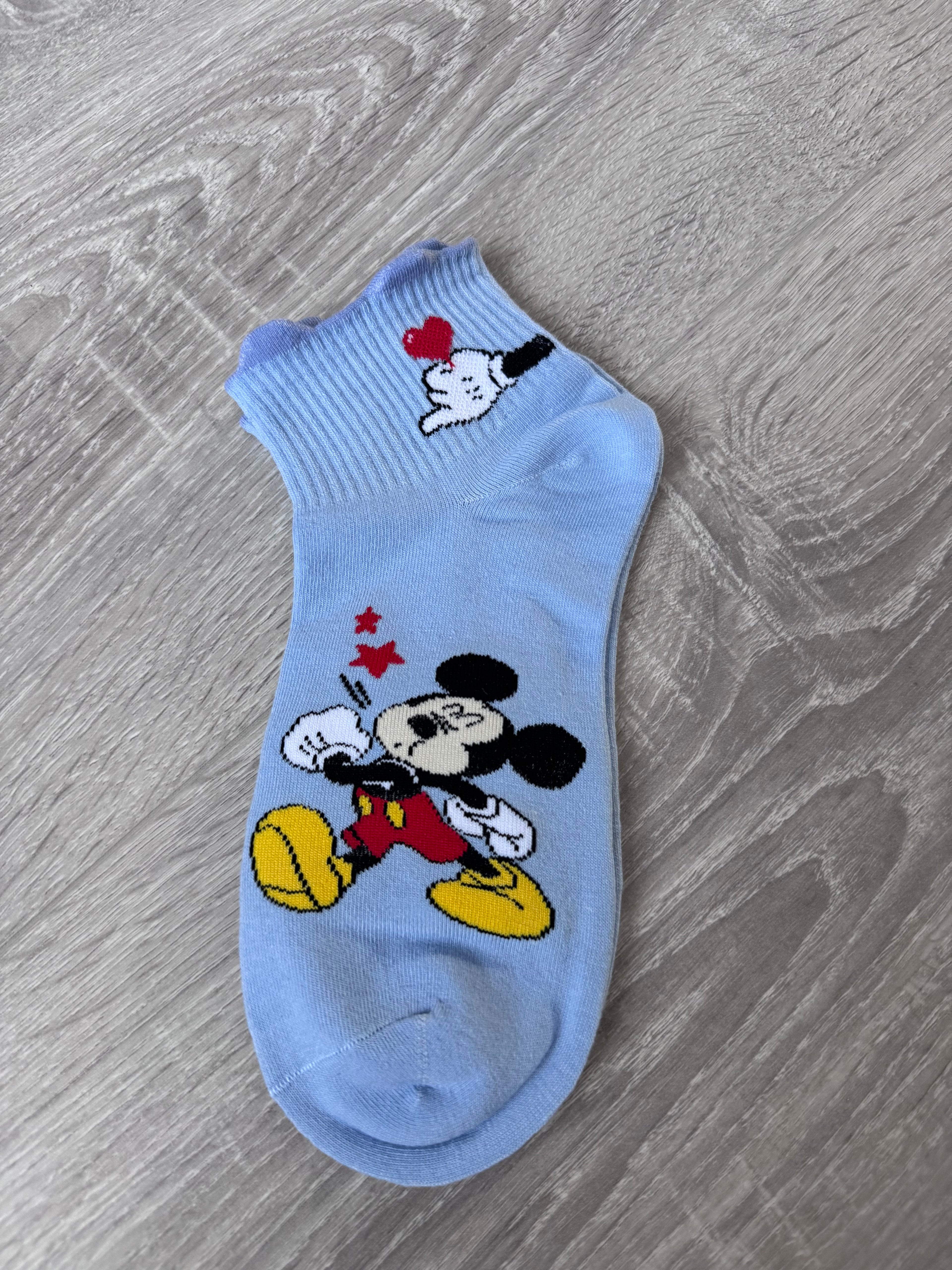 Mickey Mouse & Friends 5-Pack Ankle Socks – Pastel Blue & Cream Disney Character Low-Cut Socks, Soft Cotton Blend