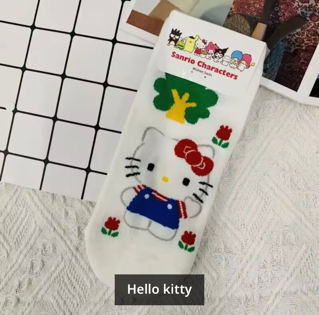 Kawaii Sanrio Character Ankle Socks Hello Kitty My Melody Kuromi Cinnamoroll Keroppi Cute Pastel Aesthetic Socks