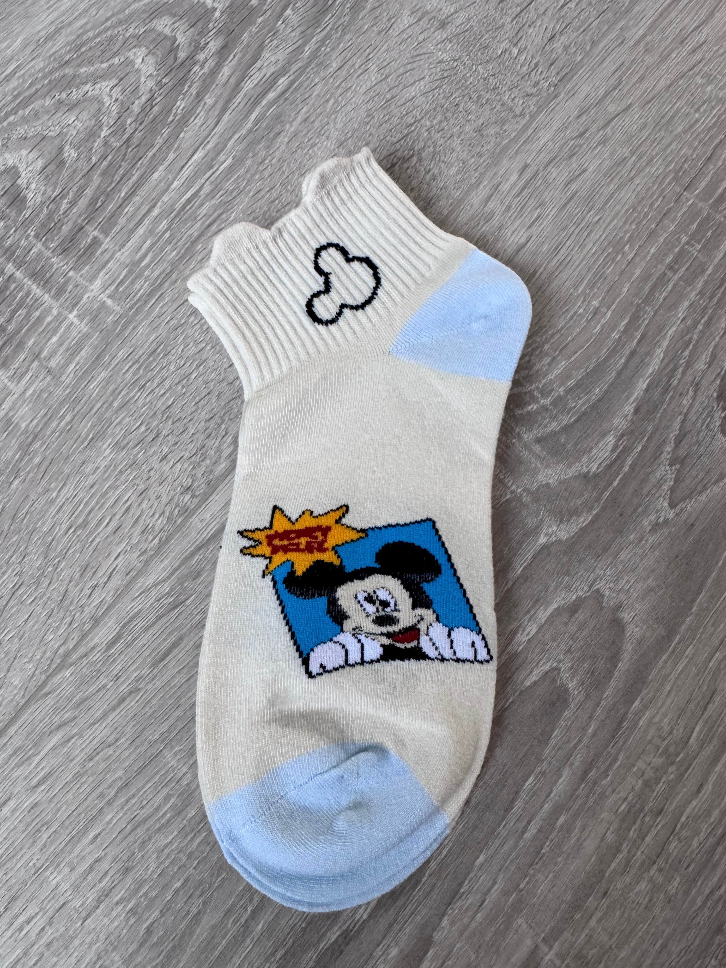 Mickey Mouse & Friends 5-Pack Ankle Socks – Pastel Blue & Cream Disney Character Low-Cut Socks, Soft Cotton Blend
