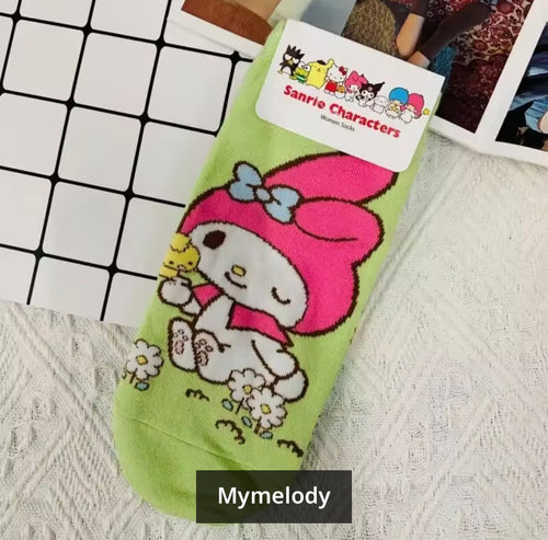 Kawaii Sanrio Character Ankle Socks Hello Kitty My Melody Kuromi Cinnamoroll Keroppi Cute Pastel Aesthetic Socks