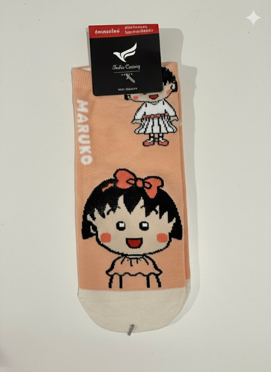 Chibi Maruko-chan Cute Ankle Socks | Kawaii Anime Character Cotton Blend Hosiery | Available in 4 Styles